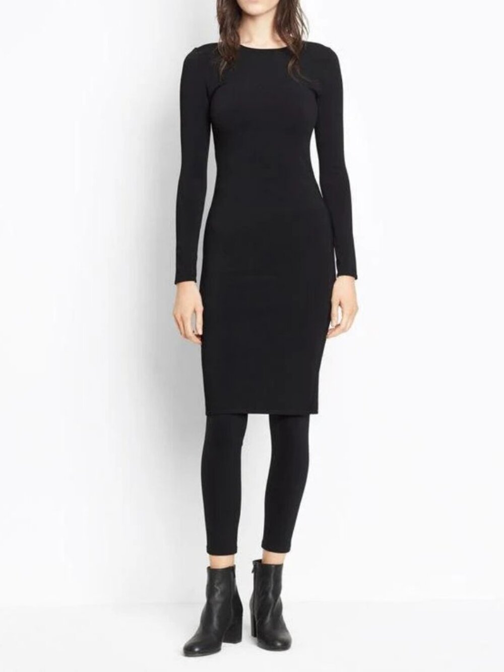 Vince bodycon long sleeve crew neck ribbed black sweater fitted dress